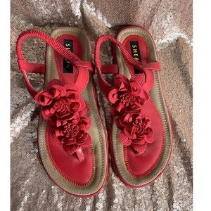 Shein red flower sandals size US 8